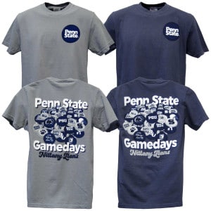 gray and navy short sleeve t-shirts Penn State Gamedays buttons